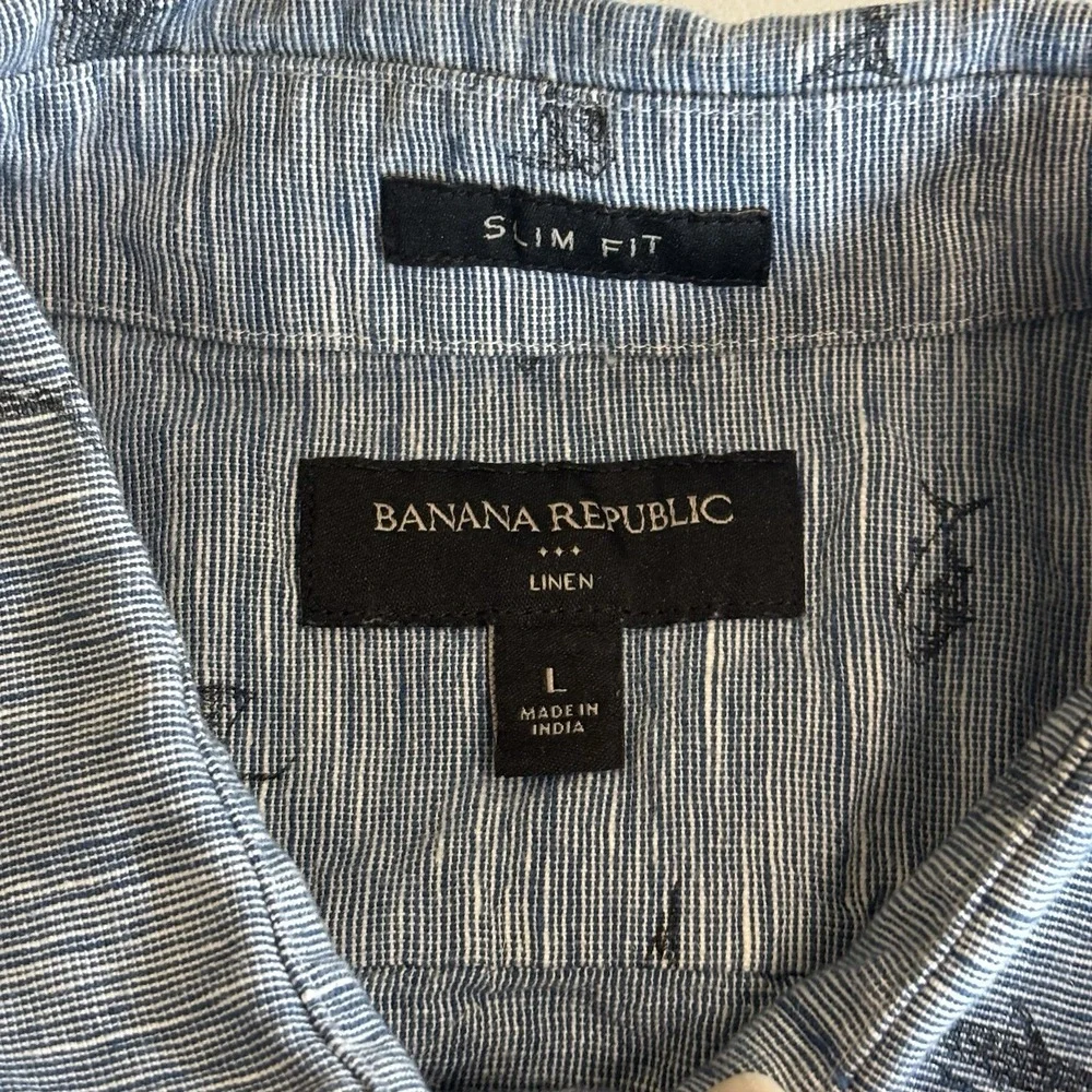 Banana Republic Men's Blue Short Sleeve Shirt, Size Large, Linen Blend